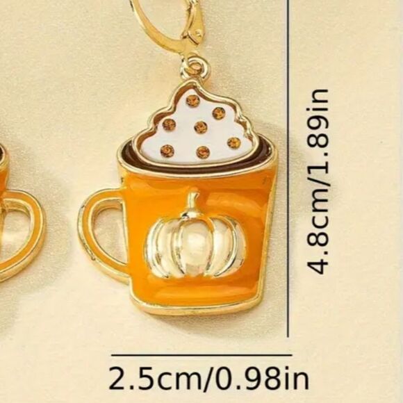 PUMKPIN SPICE COFFEE cappuccino latte cup cute fall earrings - Picture 2 of 6